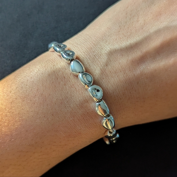 925 Solid Sterling Silver Beaded Bangle Bracelet Quiet Luxury Pebble Heavy - Picture 2 of 6